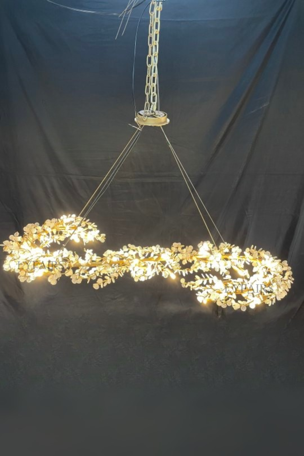 Elegant Brass Branch Chandelier Crystal Leaves Pendant Light For Living/ Bedroom Decor by Bling Lighting Studio