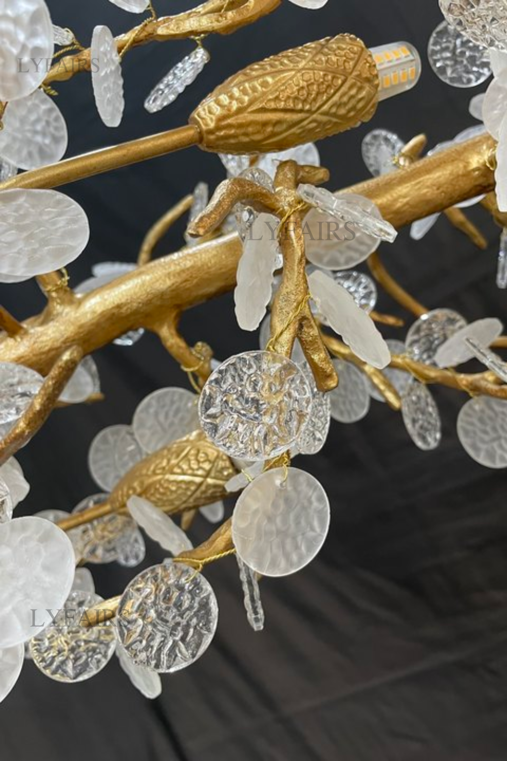 Elegant Brass Branch Chandelier Crystal Leaves Pendant Light For Living/ Bedroom Decor by Bling Lighting Studio
