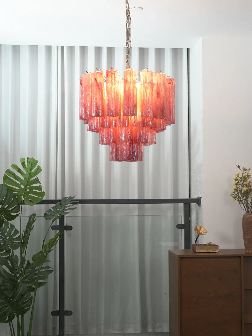 Star Shaped Tube Red Clouds Glass Chandelier material and finish detail