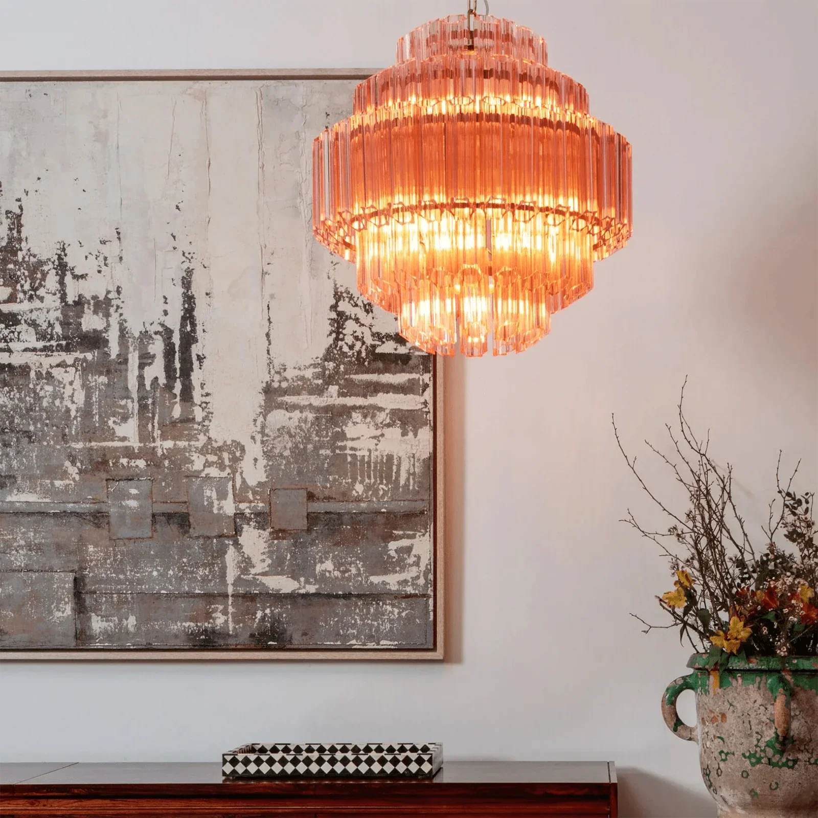 Pink Palermo Round Chandelier material and finish detail