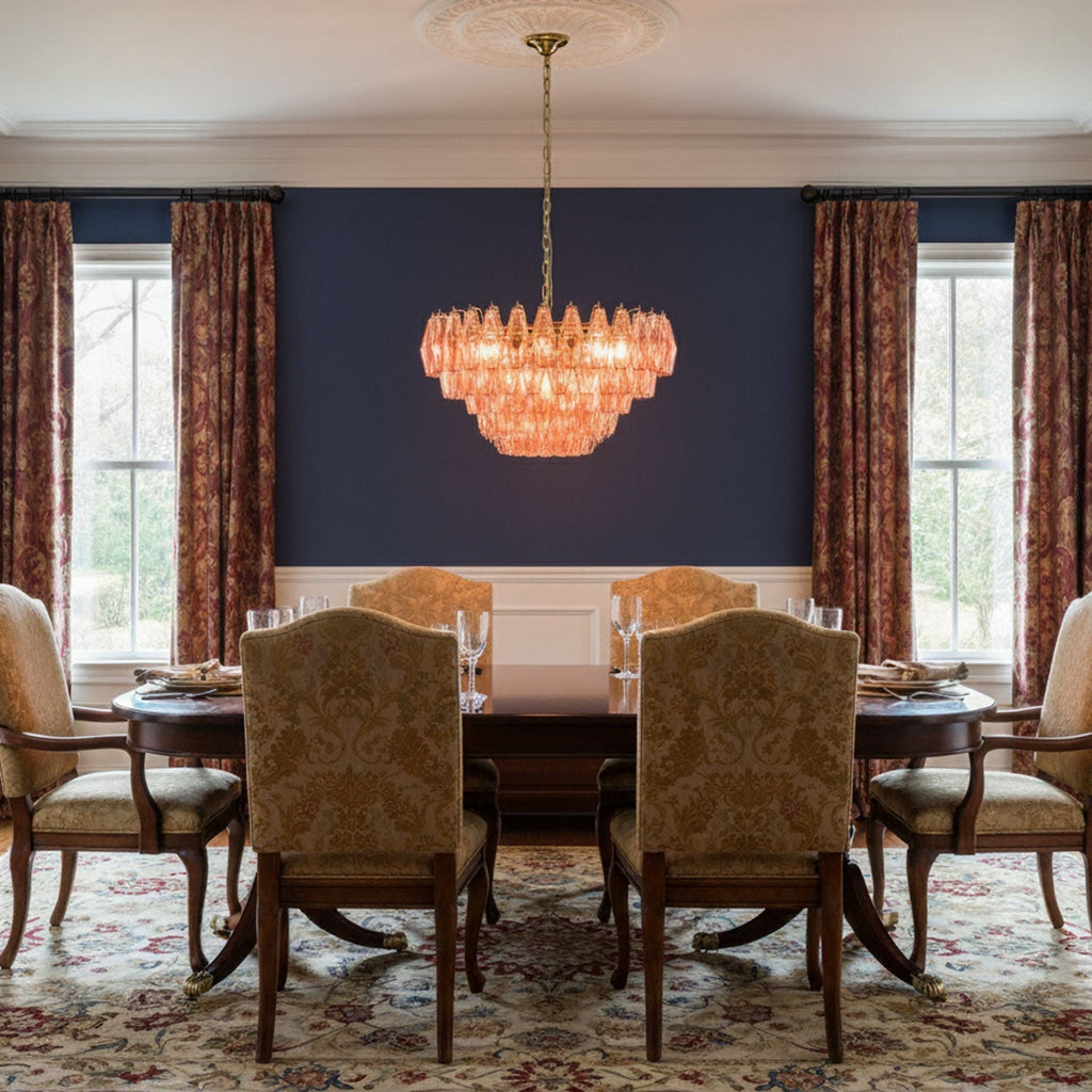 Murano Poliedri Pink Polygon Drop Chandelier material and finish detail