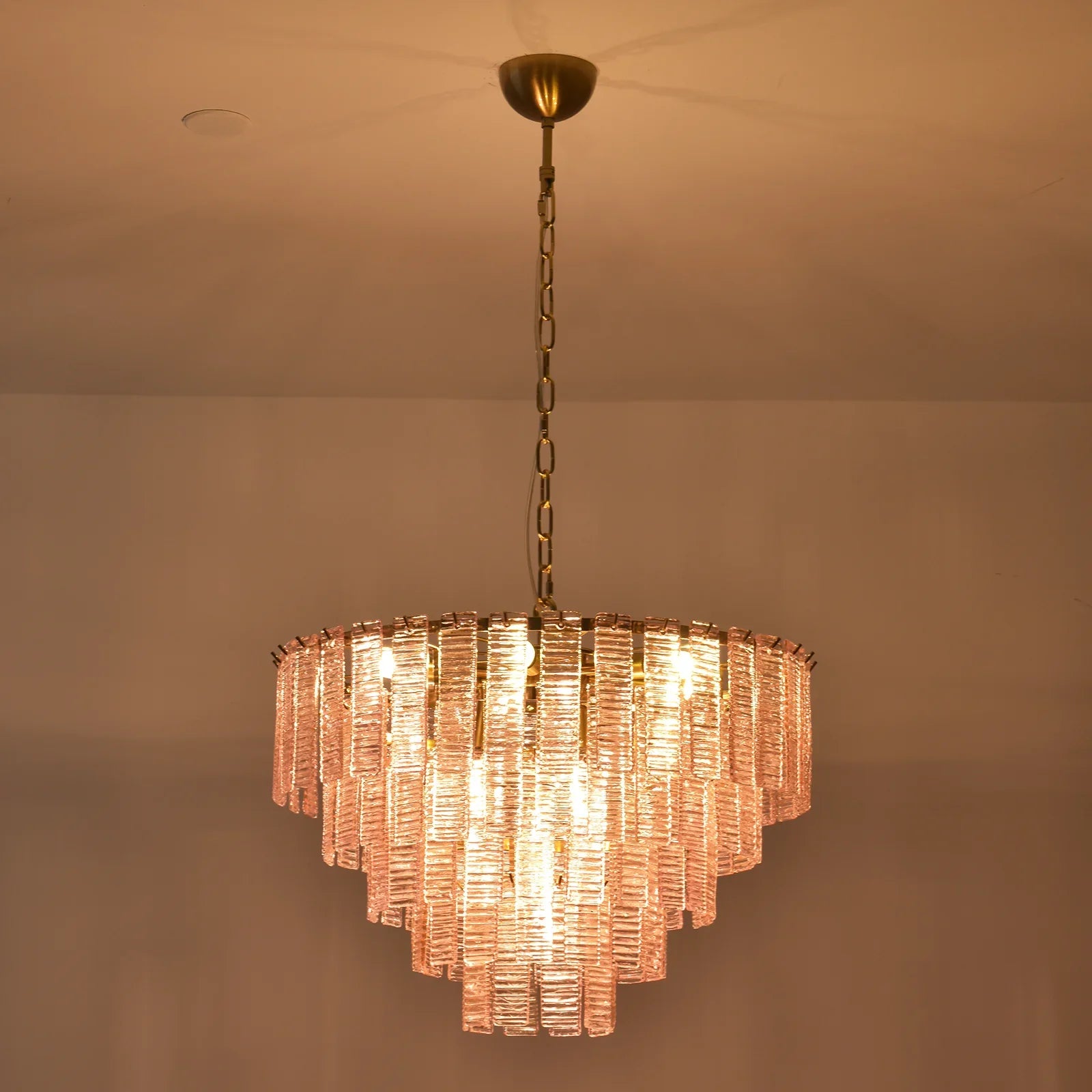Pink Ridged Glass Rectangle Chandelier product image