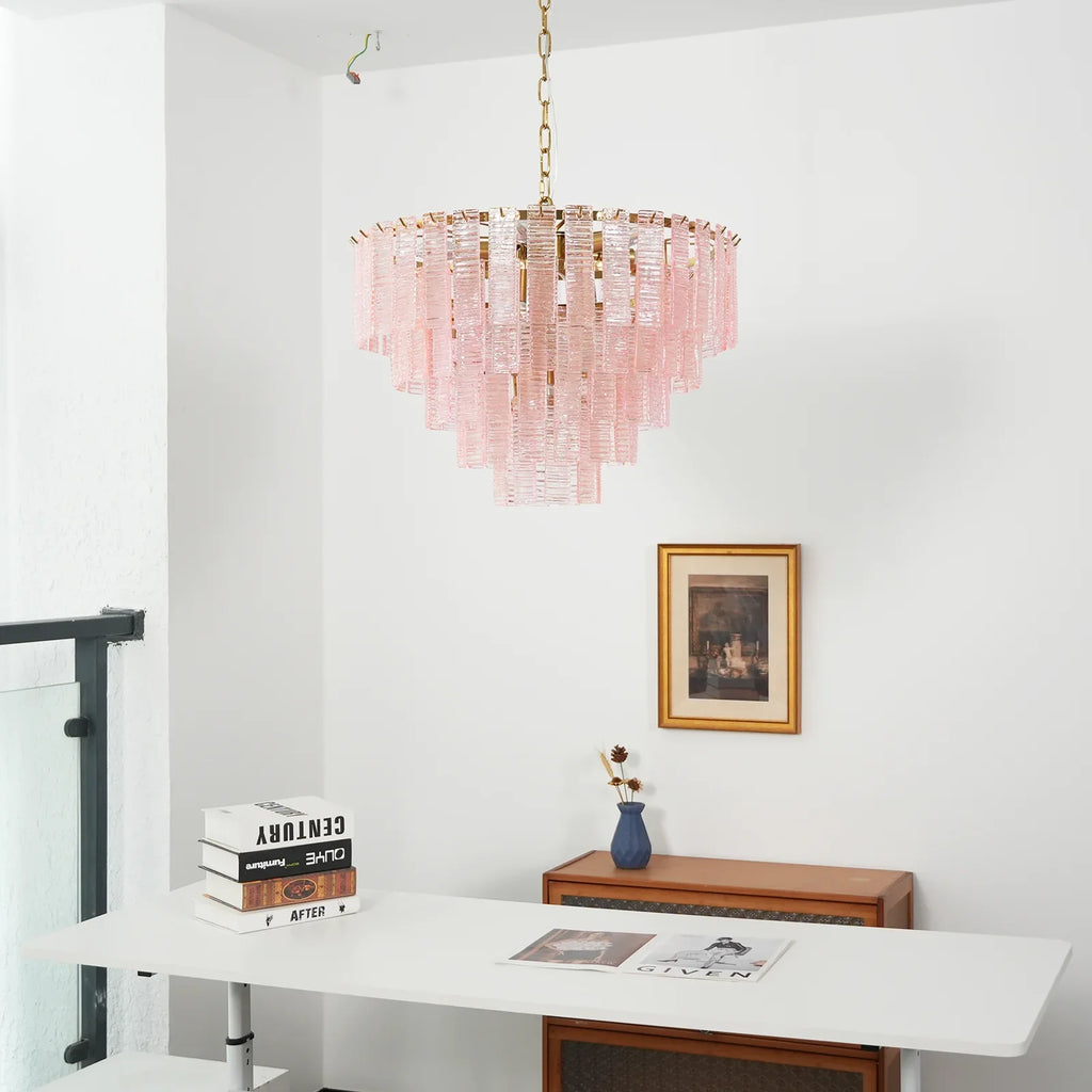 Pink Ridged Glass Rectangle Chandelier product image