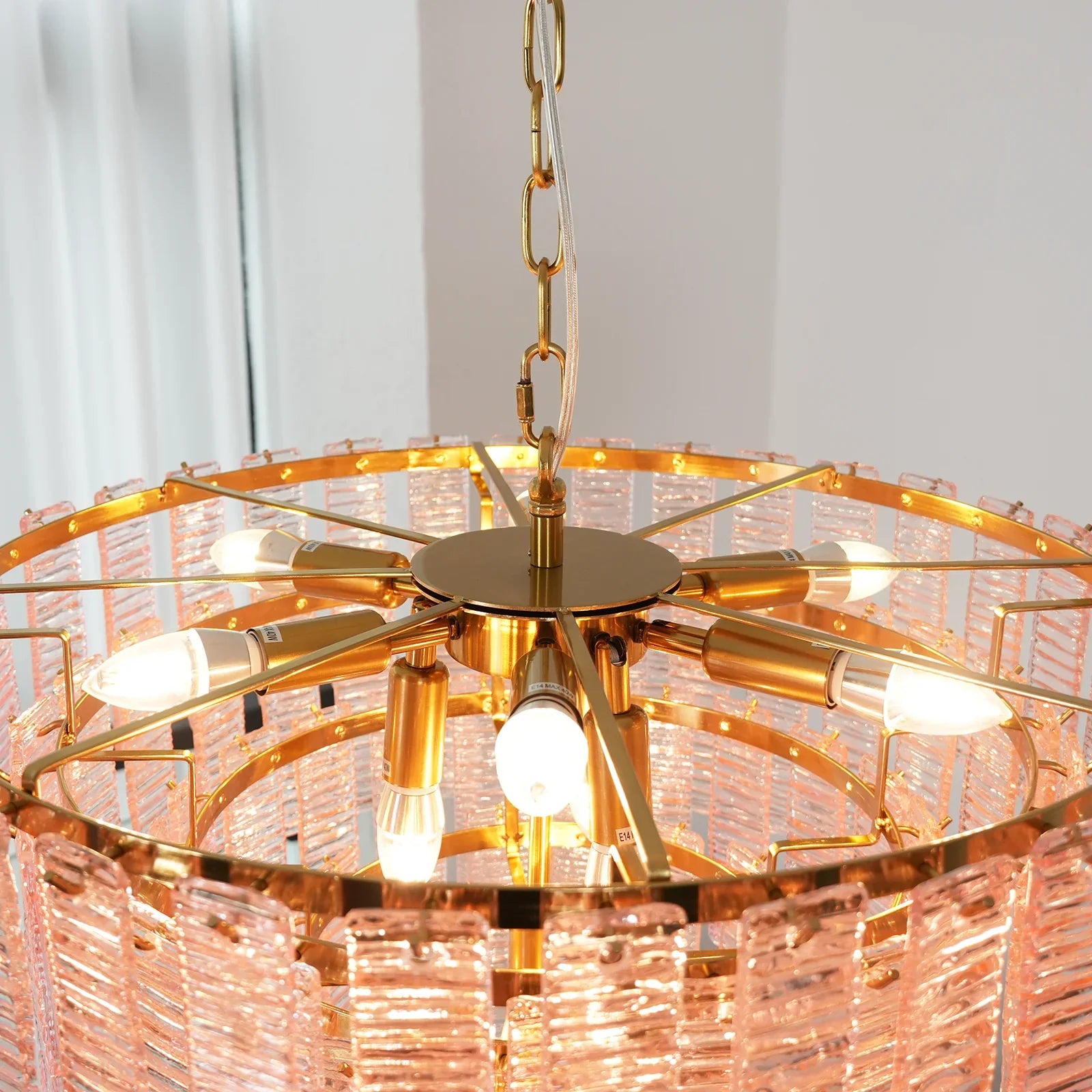 Pink Ridged Glass Rectangle Chandelier product image