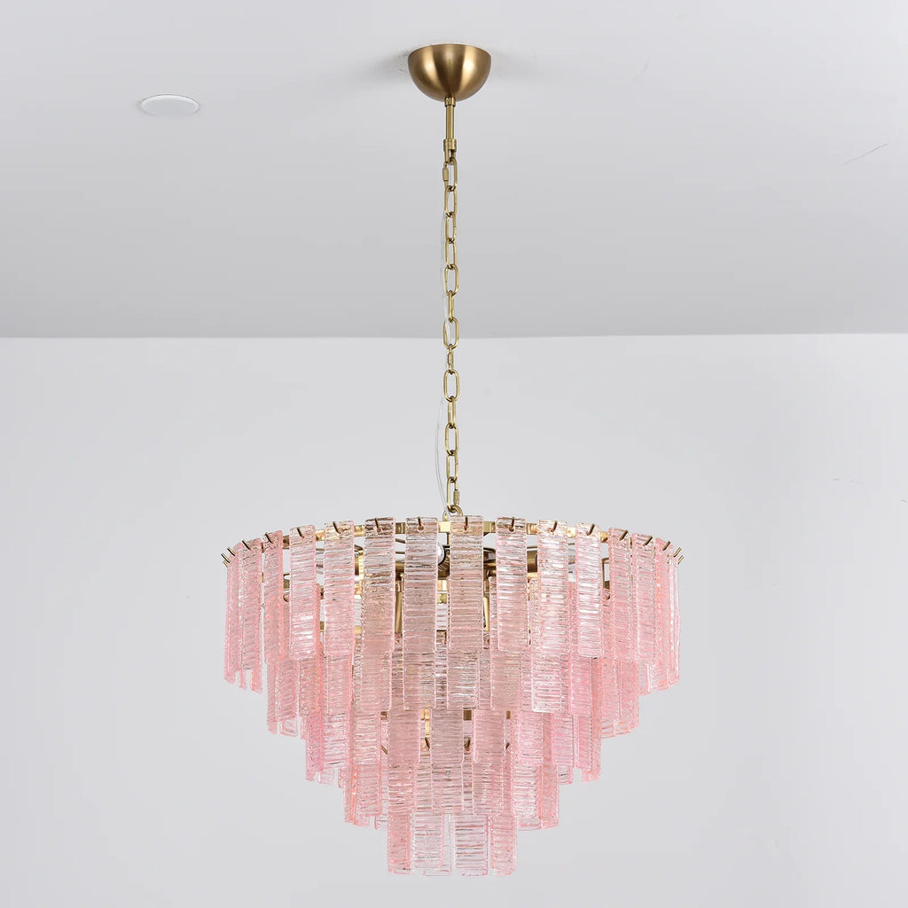 Pink Ridged Glass Rectangle Chandelier product image