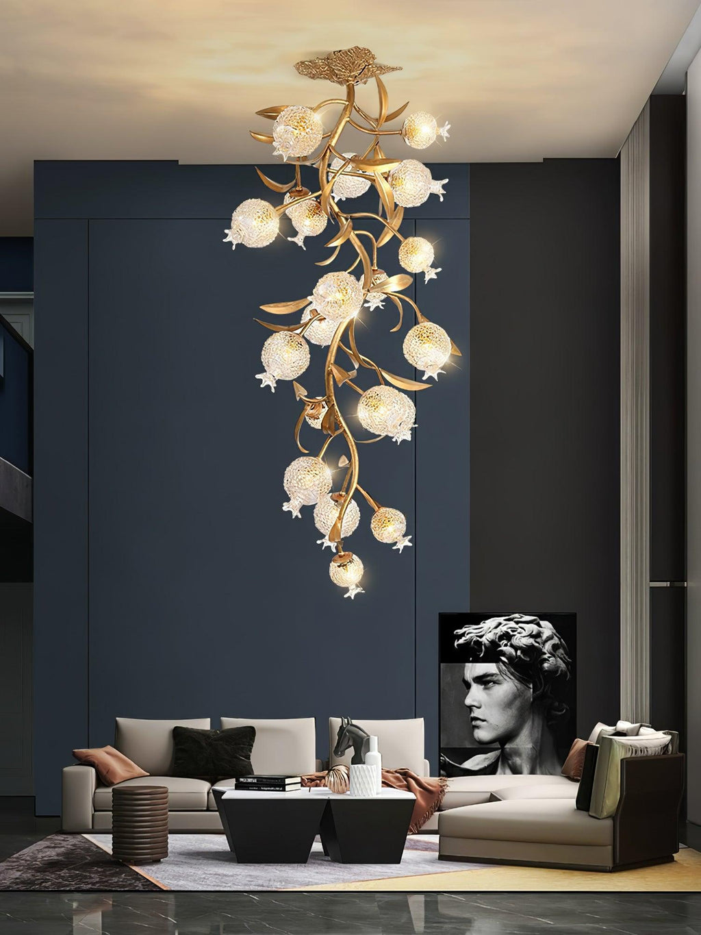 Pomegranate Brass Branch Chandelier by Bling Lighting Studio