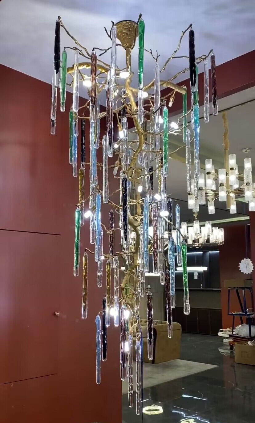 Verdant Crystal Colored Branch Column Chandelier by Bling Lighting Studio