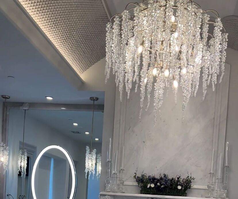 Light Luxury Silver Flower Branch Chandelier with Icicle Details by Bling Lighting Studio