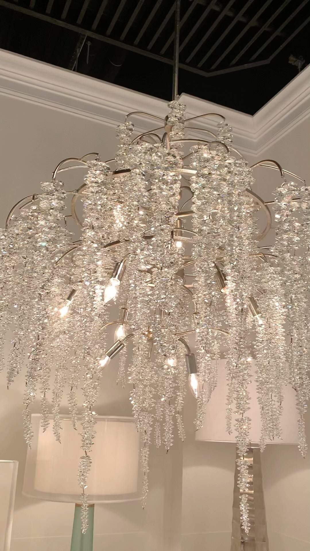 Light Luxury Silver Flower Branch Chandelier with Icicle Details by Bling Lighting Studio
