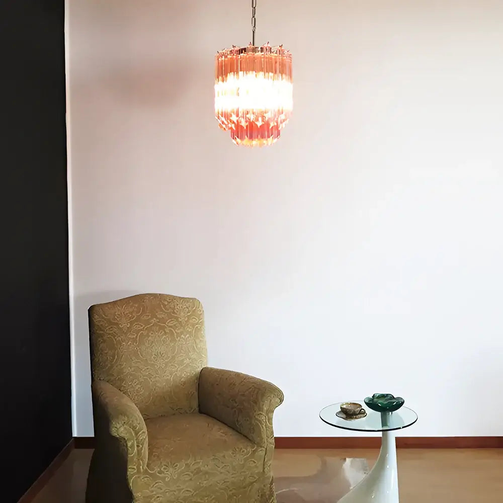 Quadriedri Murano Prisms Pink Chandelier detail view
