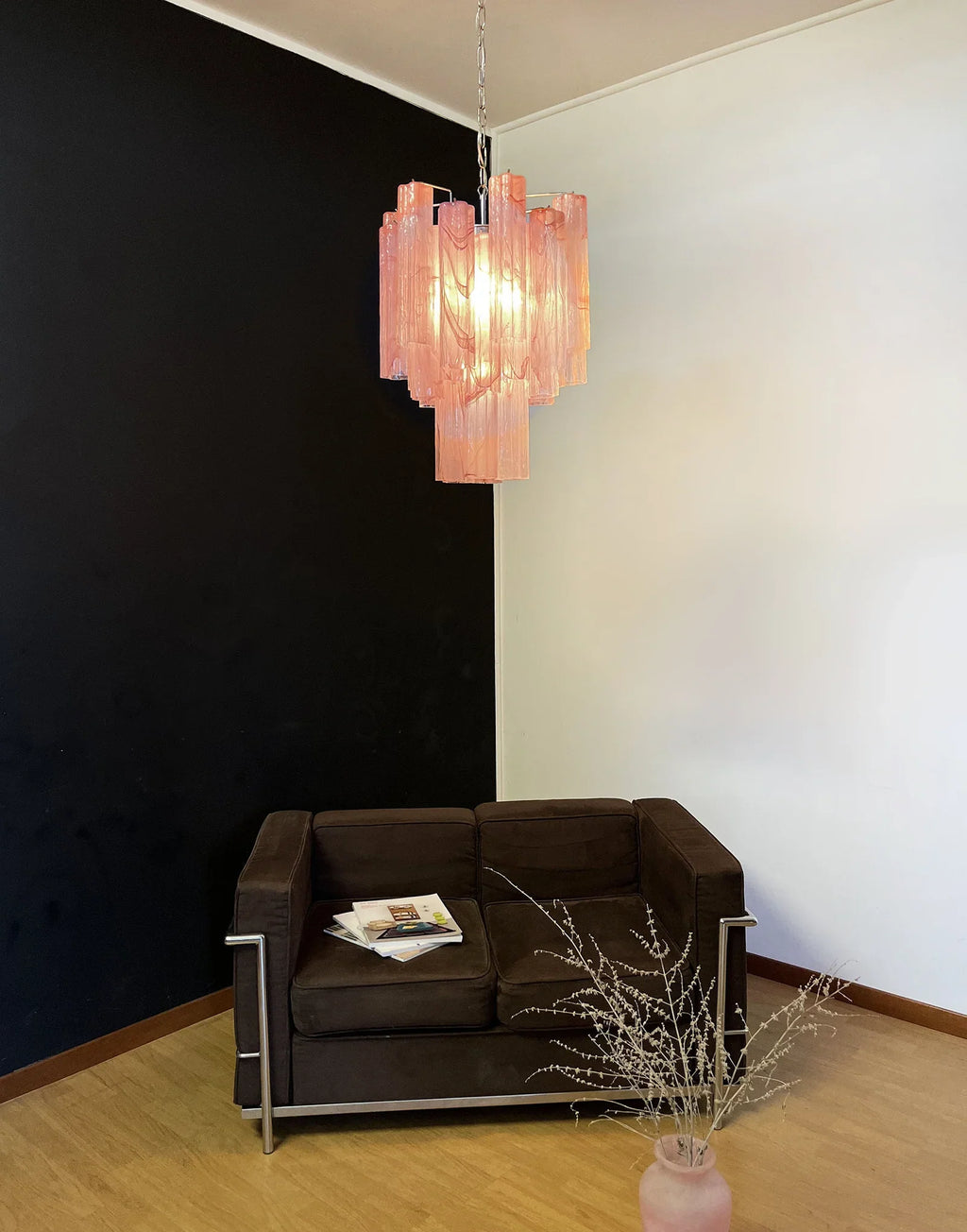 Red Murano Glass Tube Chandelier material and finish detail