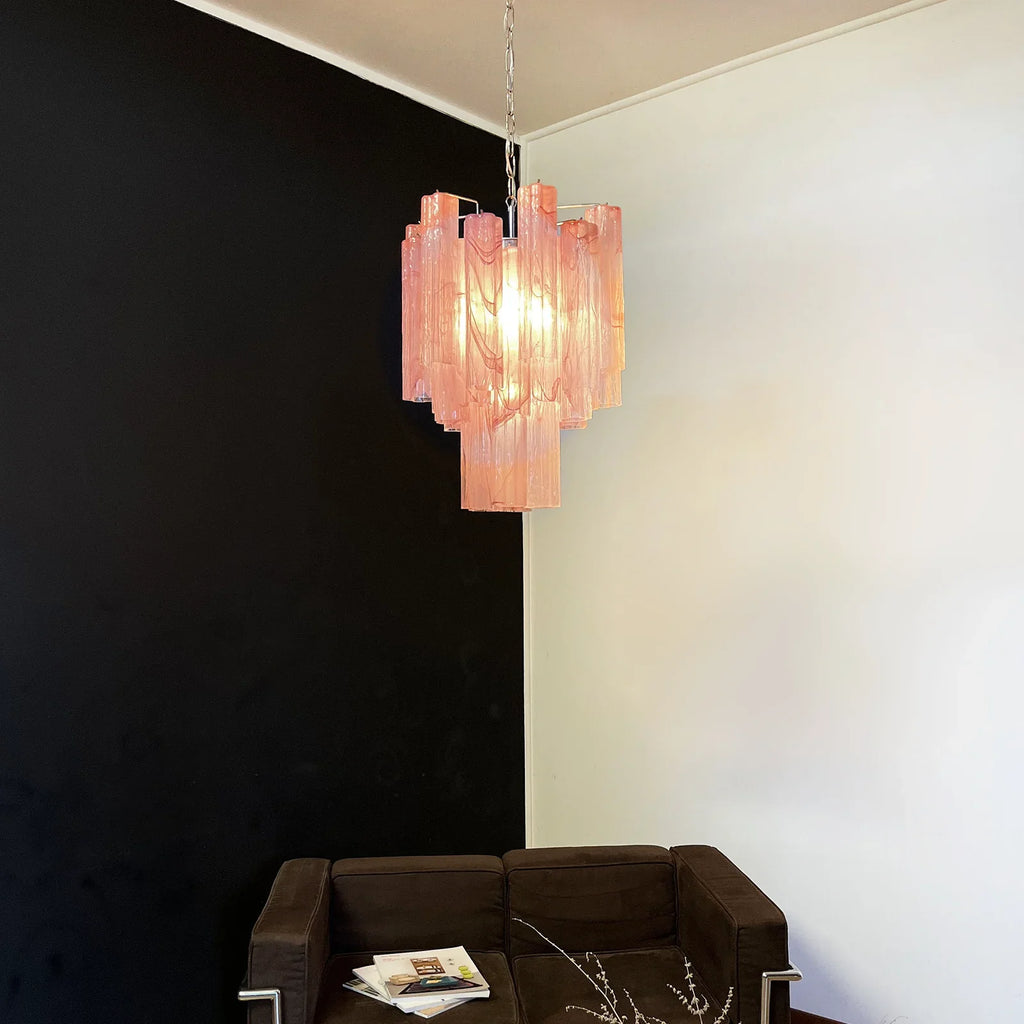Red Murano Glass Tube Chandelier detail view