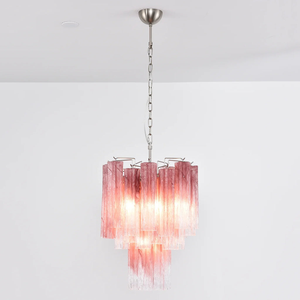 Gradient Red Murano Glass Tube Chandelier material and finish detail