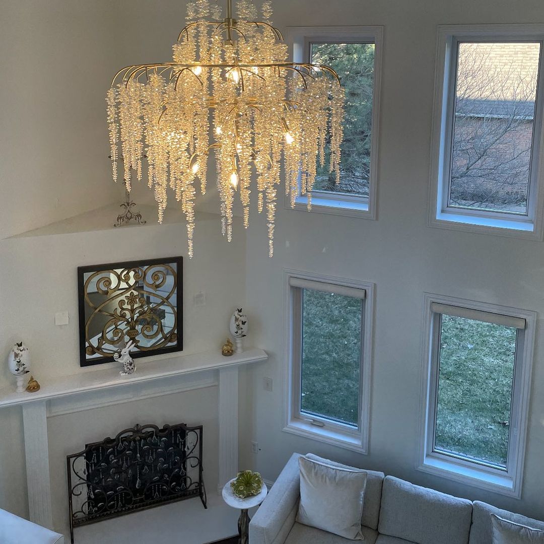 Light Luxury Silver Flower Branch Chandelier with Icicle Details by Bling Lighting Studio