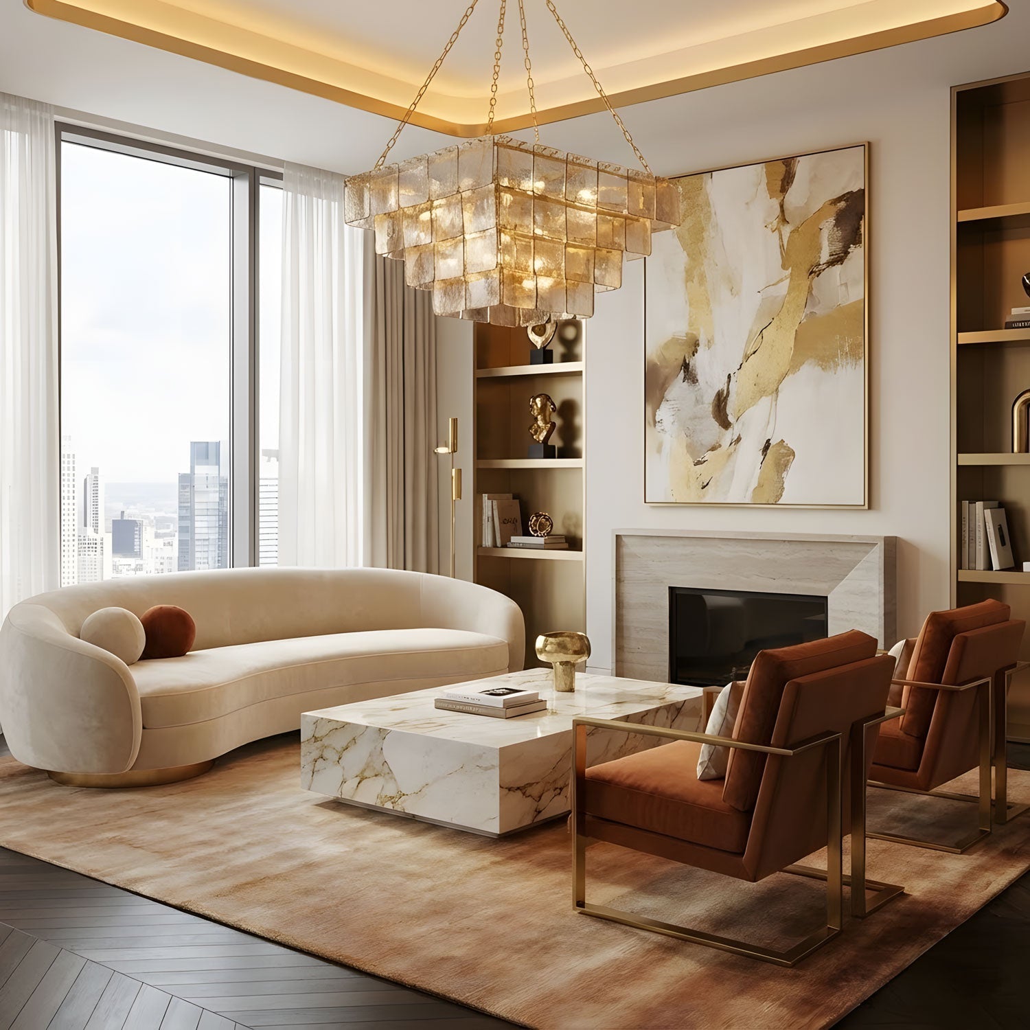 Sophisticated Tiered Chain Suspended Chandelier detail view