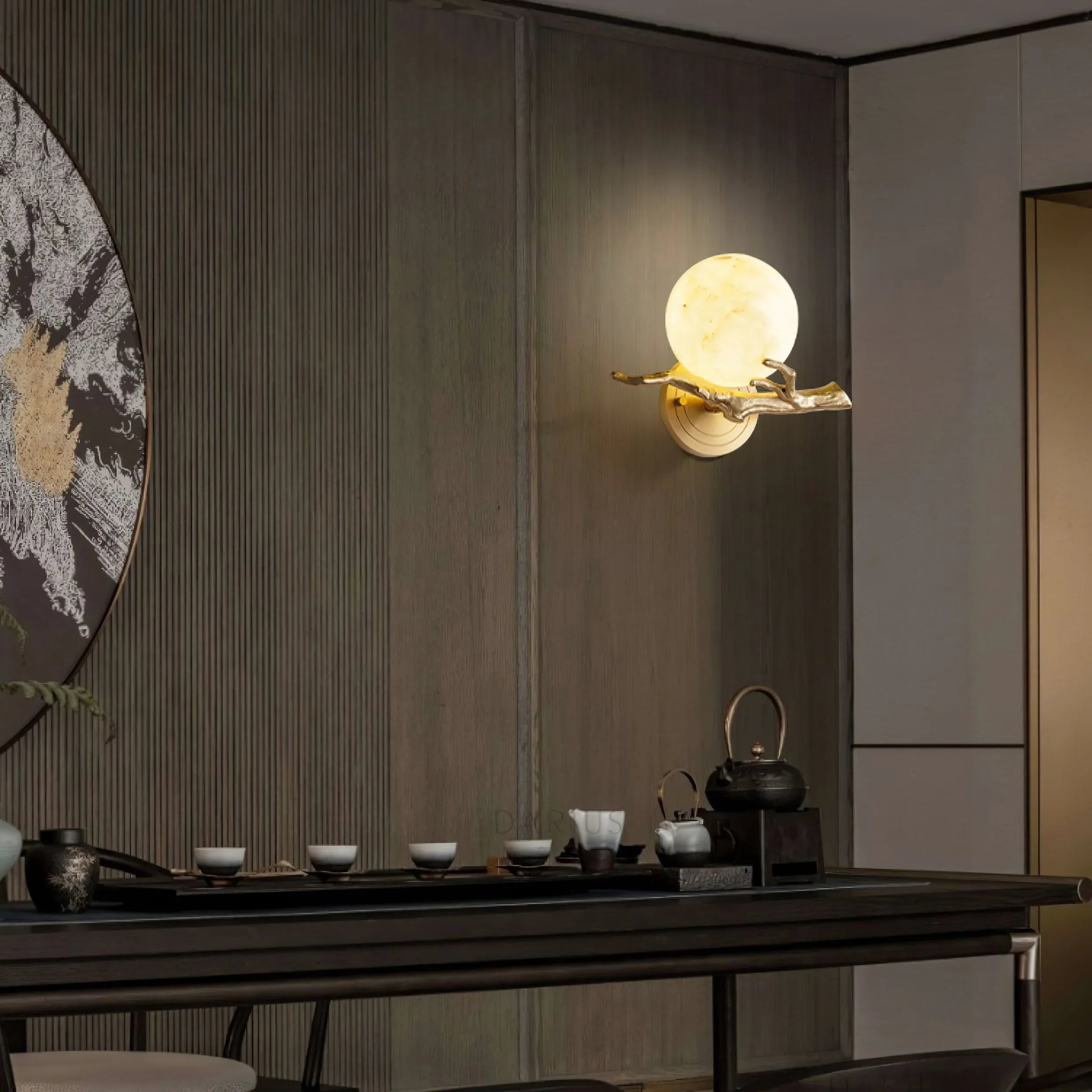 Retro Twigs Round Alabaster Branch Wall Lamp product image
