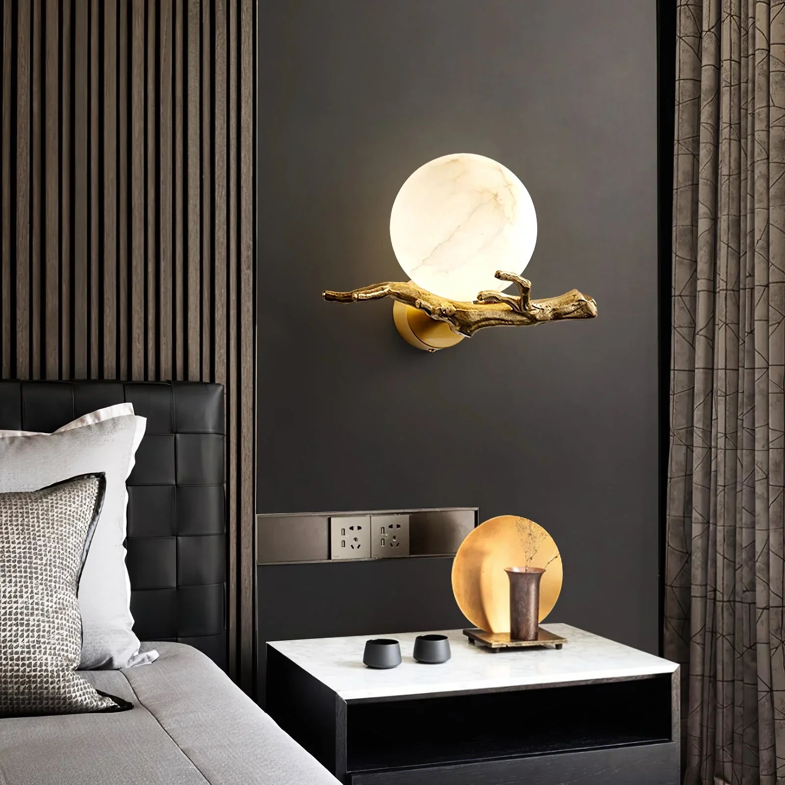 Retro Twigs Round Alabaster Branch Wall Lamp product image