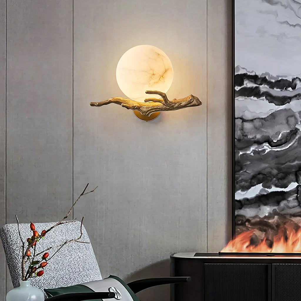 Retro Twigs Round Alabaster Branch Wall Lamp product image