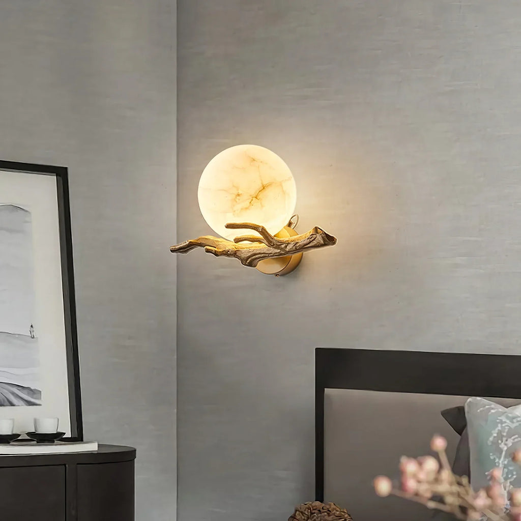 Retro Twigs Round Alabaster Branch Wall Lamp detail view