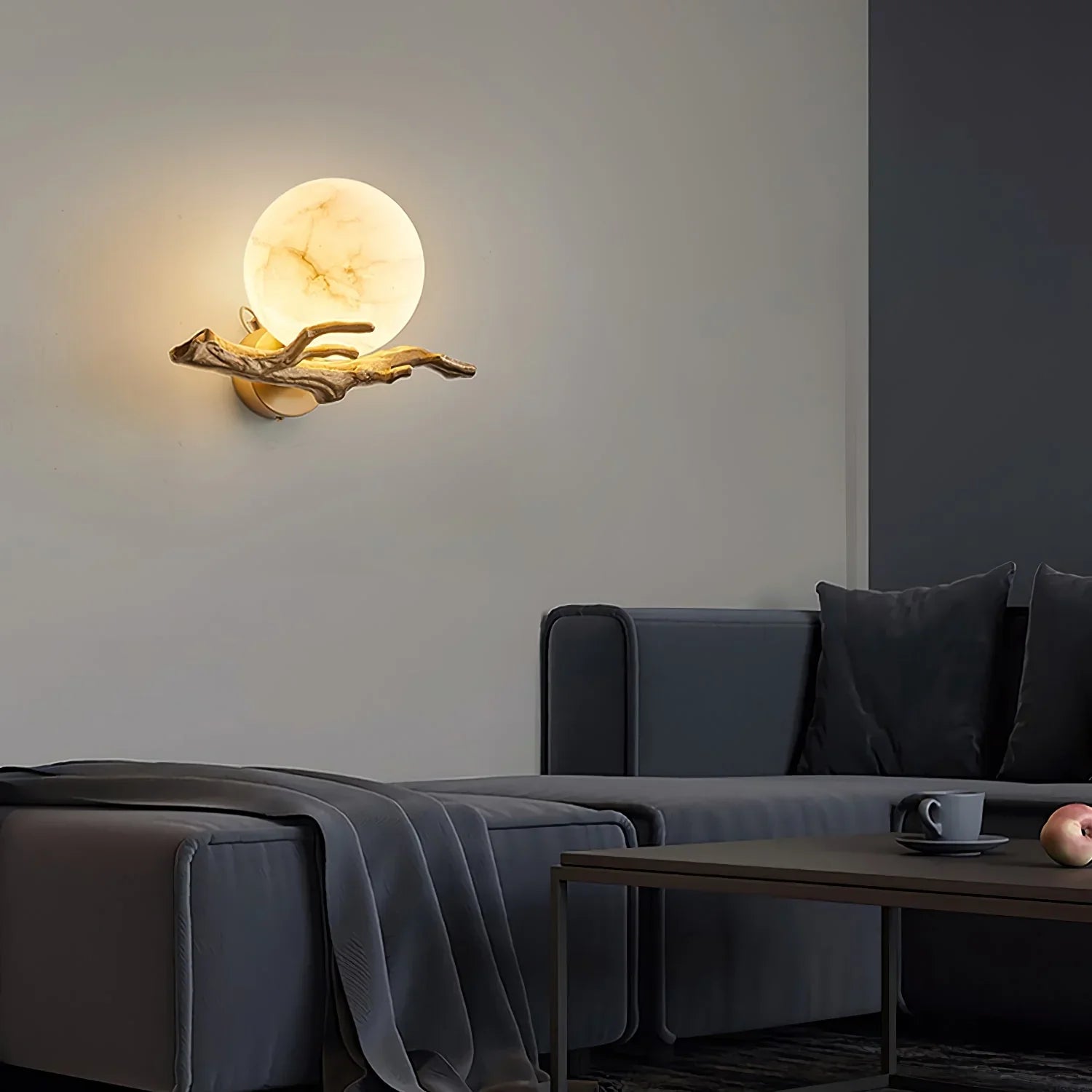Retro Twigs Round Alabaster Branch Wall Lamp material and finish detail