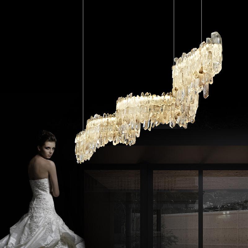 Patton Modern Rock Crystal Linear Chandelier,Island Chandelier by Bling Lighting Studio
