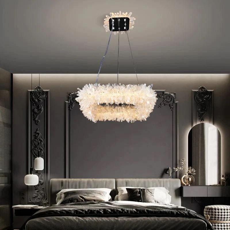 Rock Quartz Crystal Square Modern Chandelier by Bling Lighting Studio