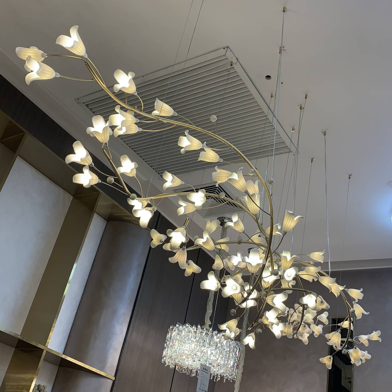 Modern Brass Branch Ceramics Flower Chandelier for Stylish Living Room Hotel and Restaurant by Bling Lighting Studio