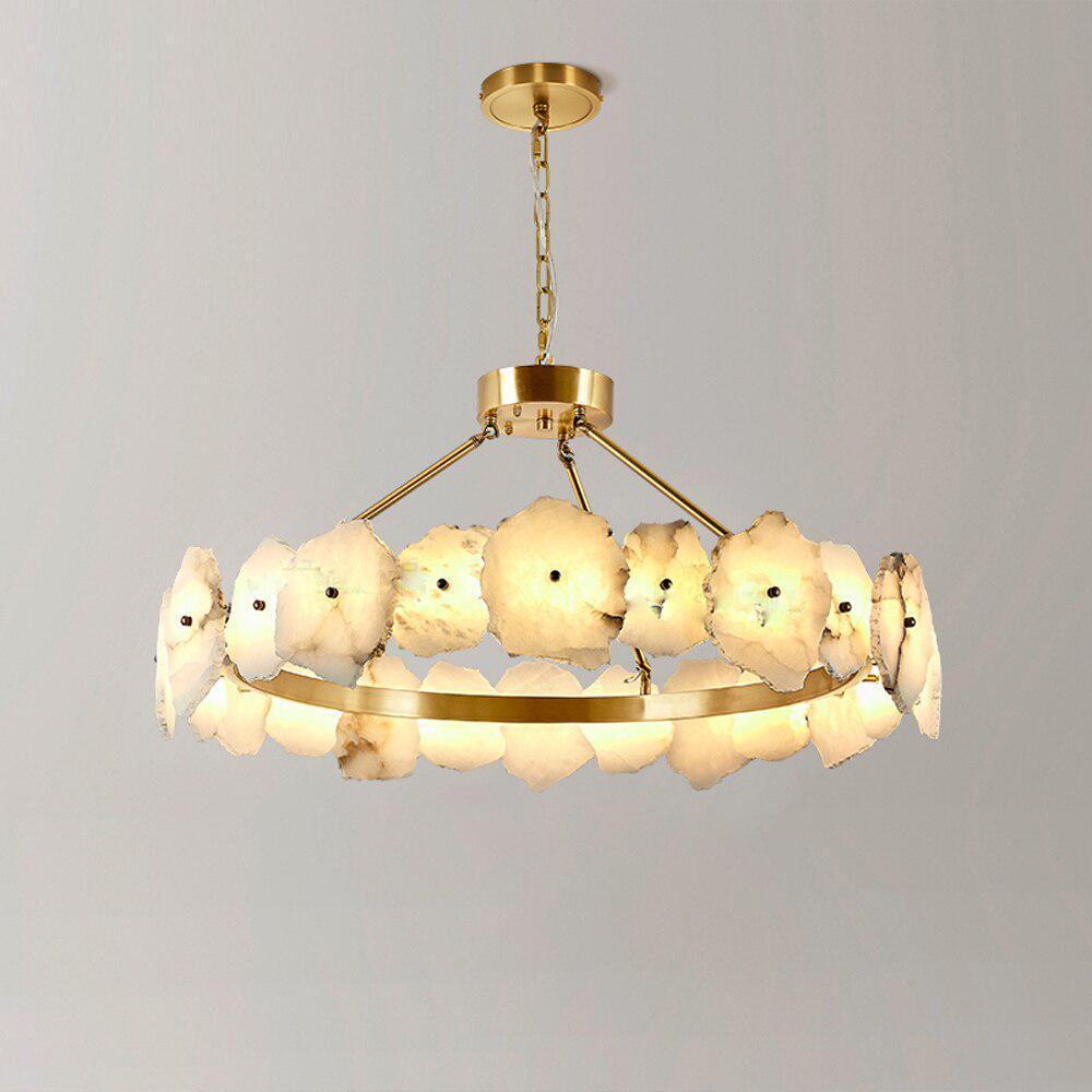 Natural Flake Alabaster Modern Round Chandelier by Bling Lighting Studio