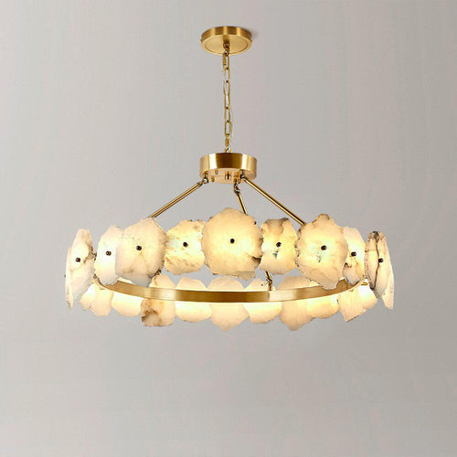 Natural Flake Alabaster Modern Round Chandelier by Bling Lighting Studio