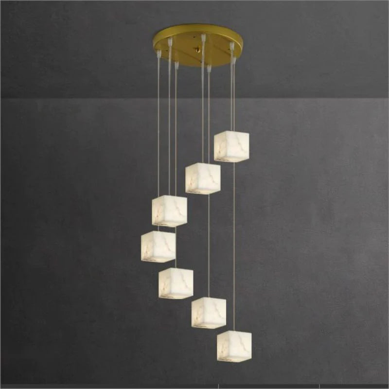 Modern Luxury Alabaster Cubic Round Pendant For Dining Table, Staircase by Bling Lighting Studio
