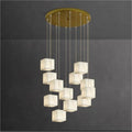 Modern Luxury Alabaster Cubic Round Pendant For Dining Table, Staircase by Bling Lighting Studio
