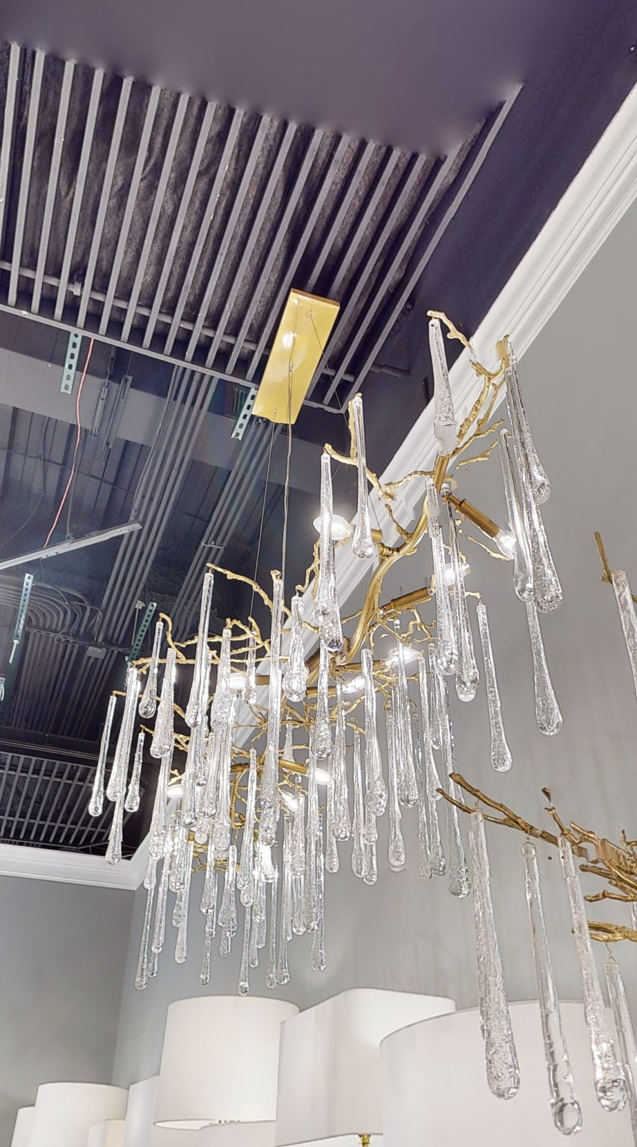 Teardrop Crystal Chandelier with Brass Branch 84" W by Bling Lighting Studio