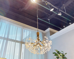 Stone Quartz Nine-Light Chandelier, Gold Leaf Finish with Natural Crystals, G9 Bulbs by Bling Lighting Studio