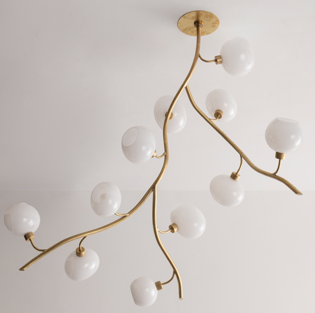 Modern Brass Branch Chandelier with Handcrafted Glass Globes by Bling Lighting Studio