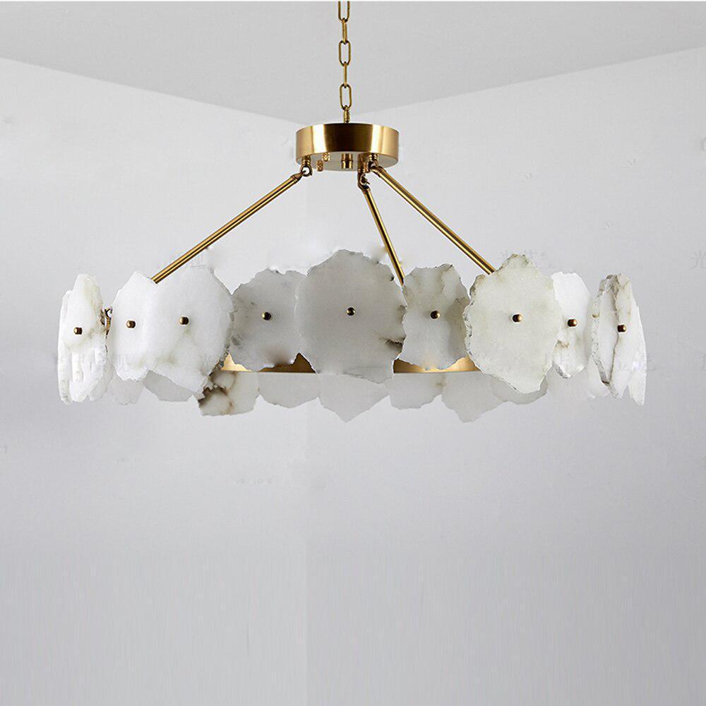 Natural Flake Alabaster Modern Round Chandelier by Bling Lighting Studio