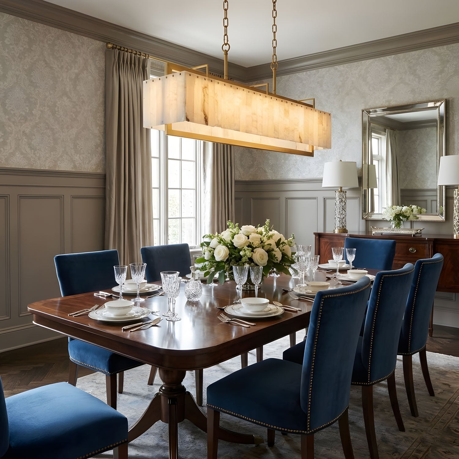 Premium Solstice Bar Alabaster Chandelier material and finish detail