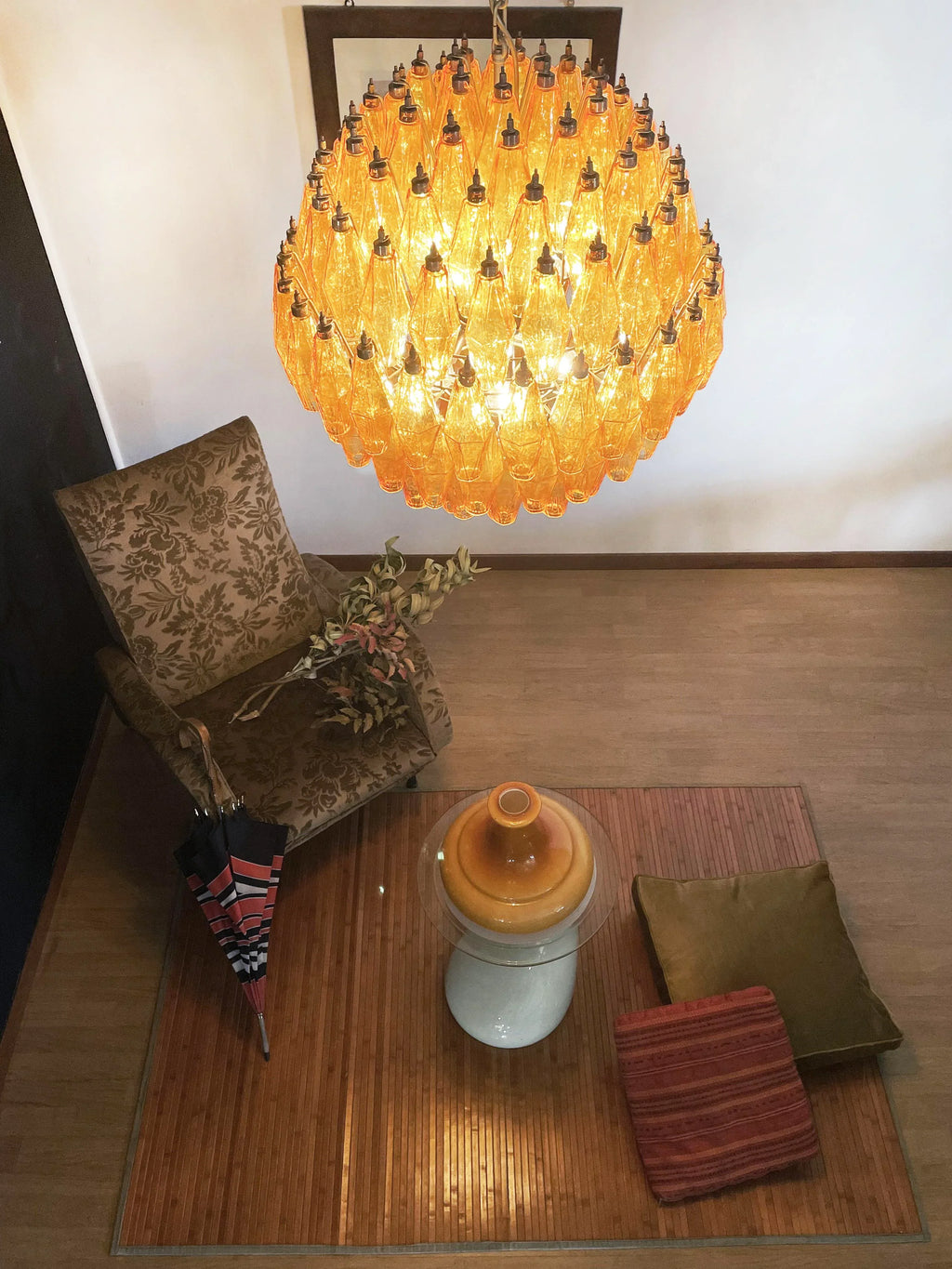 Spherical Murano Poliedri Amber Glass Chandelier product image