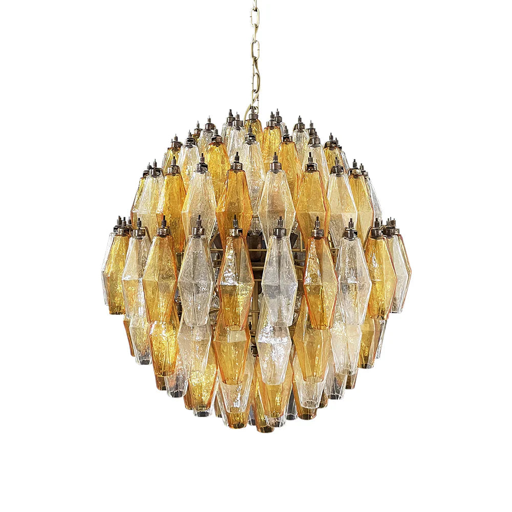 Spherical Murano Poliedri Amber Transparent Glass Chandelier product image