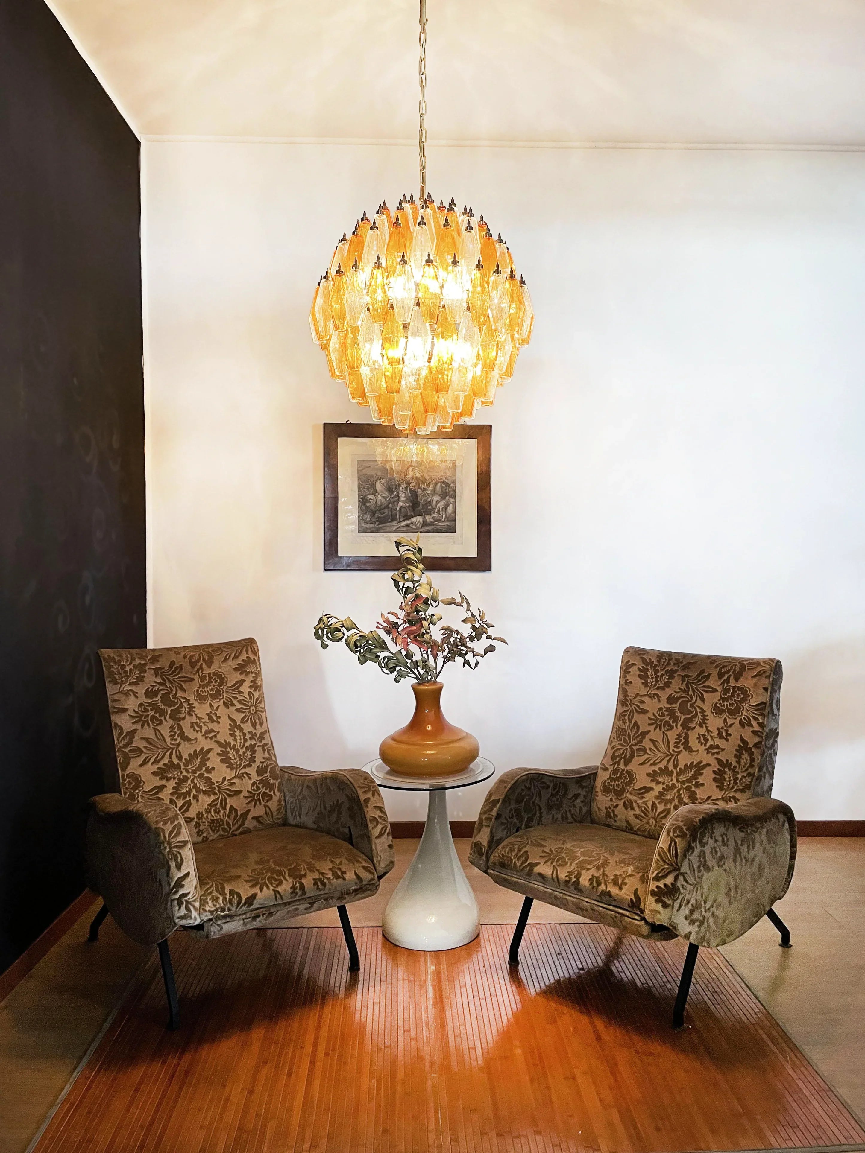 Spherical Murano Poliedri Amber Transparent Glass Chandelier additional product view