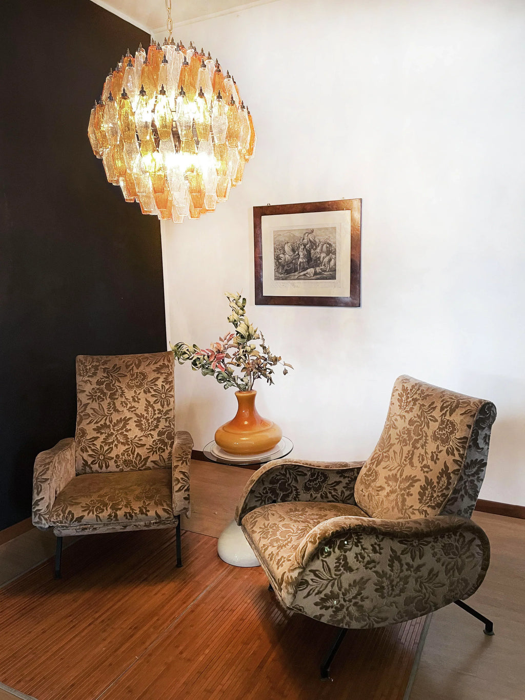 Spherical Murano Poliedri Amber Transparent Glass Chandelier product image