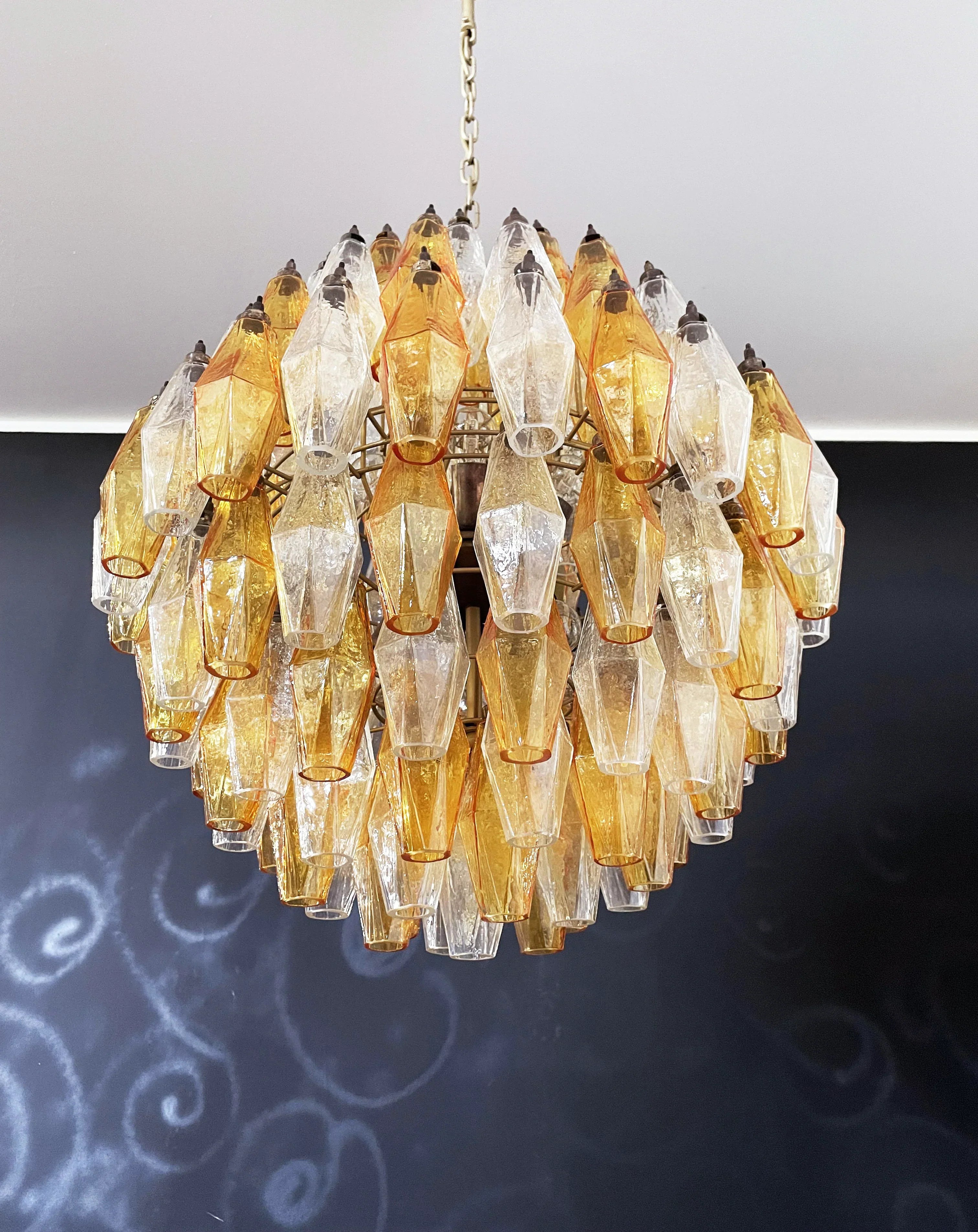 Spherical Murano Poliedri Amber Transparent Glass Chandelier product image