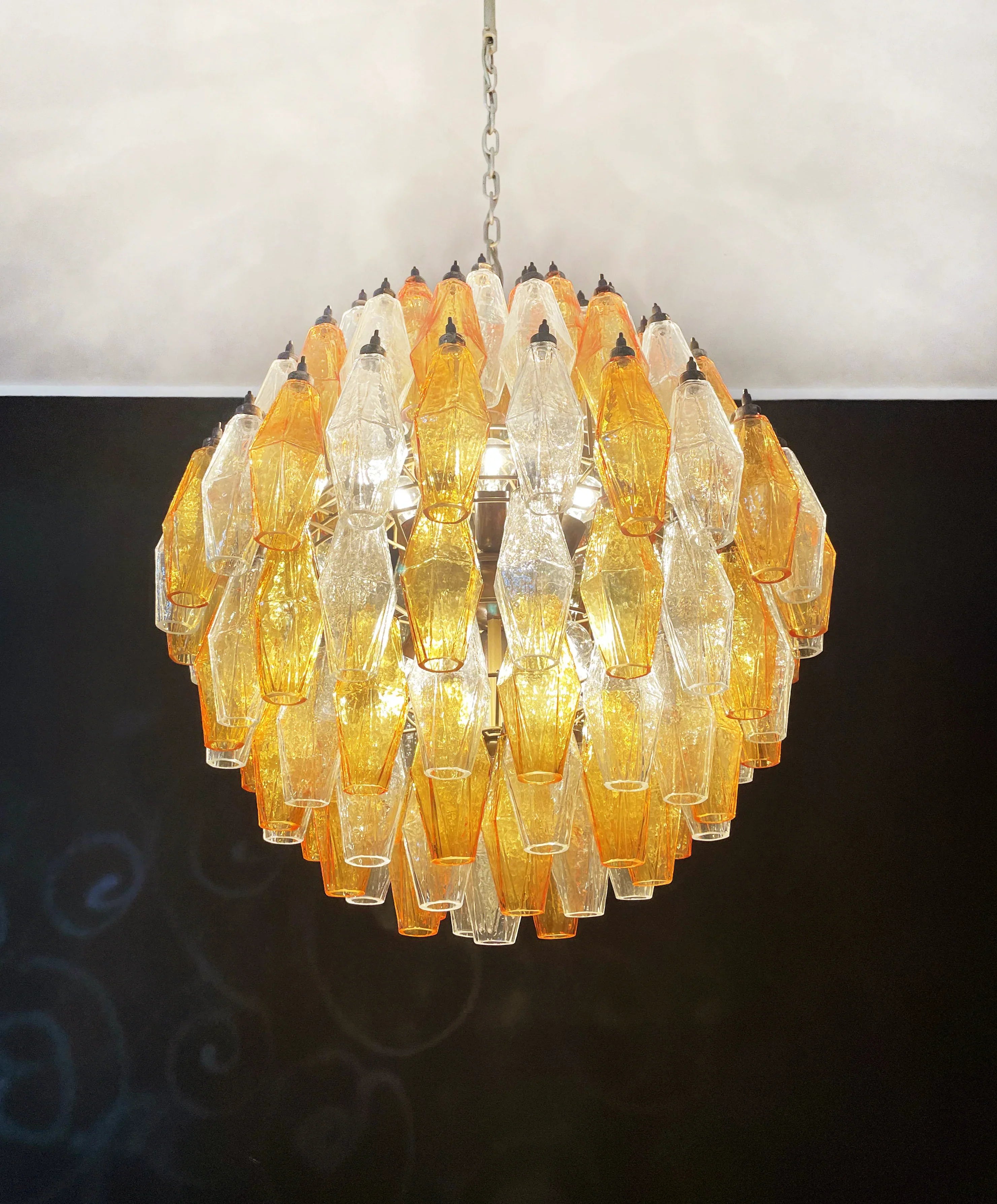 Spherical Murano Poliedri Amber Transparent Glass Chandelier product image