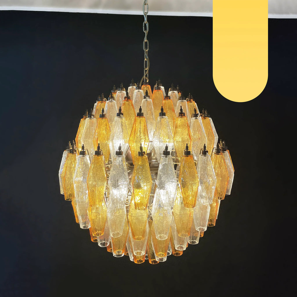 Spherical Murano Poliedri Amber Transparent Glass Chandelier product image