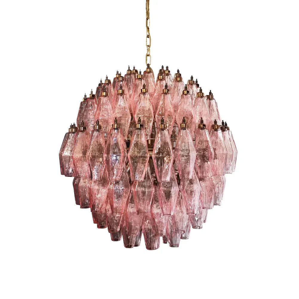 Spherical Murano Poliedri Pink Glass Chandelier by Bling Lighting Studio