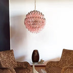 Spherical Murano Poliedri Pink Glass Chandelier detail view