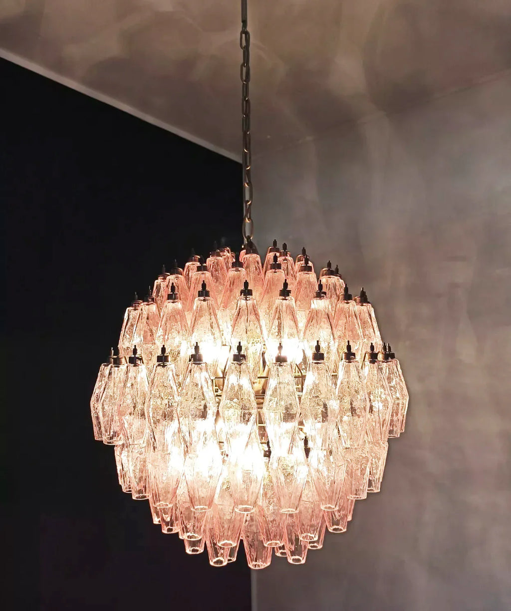Spherical Murano Poliedri Pink Glass Chandelier product image