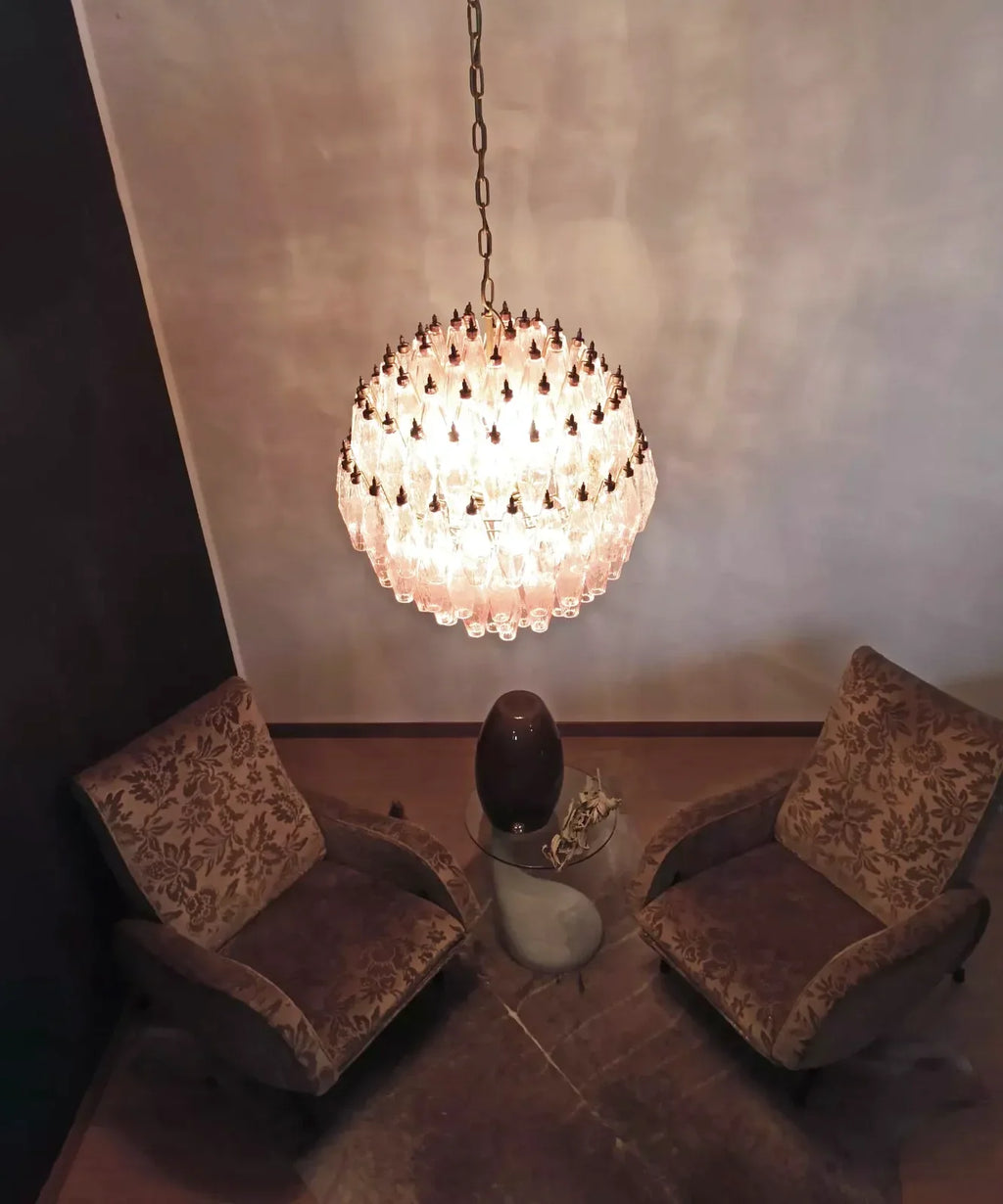 Spherical Murano Poliedri Pink Glass Chandelier additional product view