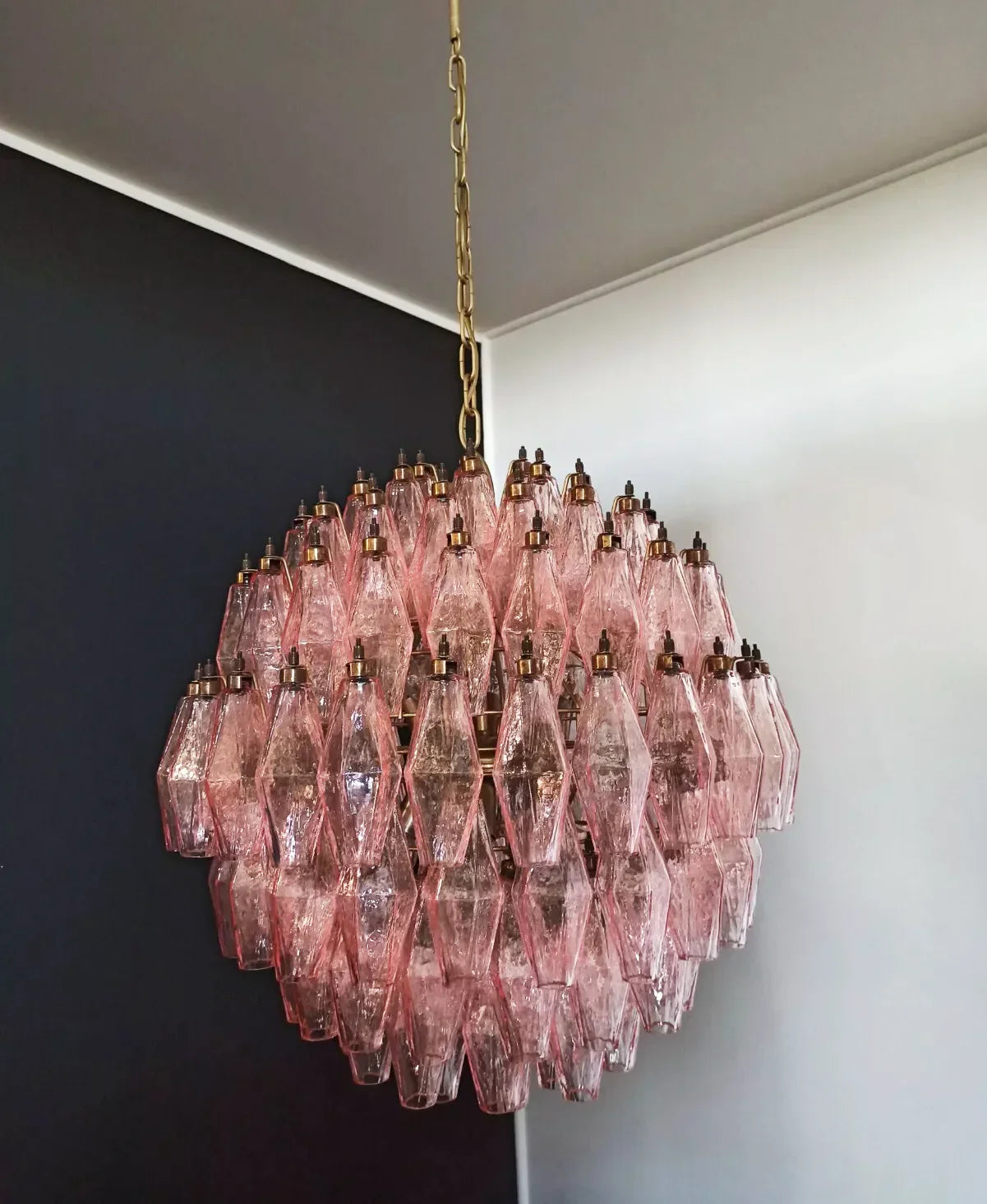 Spherical Murano Poliedri Pink Glass Chandelier product image