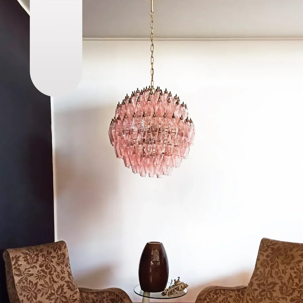 Spherical Murano Poliedri Pink Glass Chandelier product image