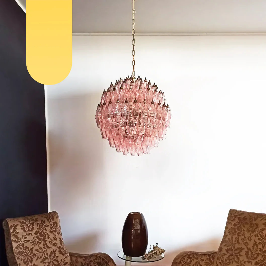 Spherical Murano Poliedri Pink Glass Chandelier product image